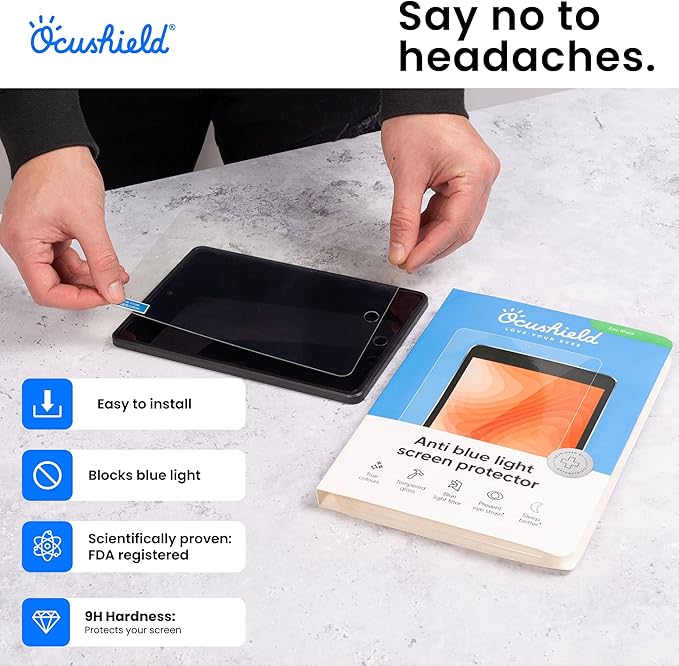 Ocushield Anti Blue Light Tempered Glass Screen Protector for iPad Air, iPad Pro 9.7' - Blue Light Filter