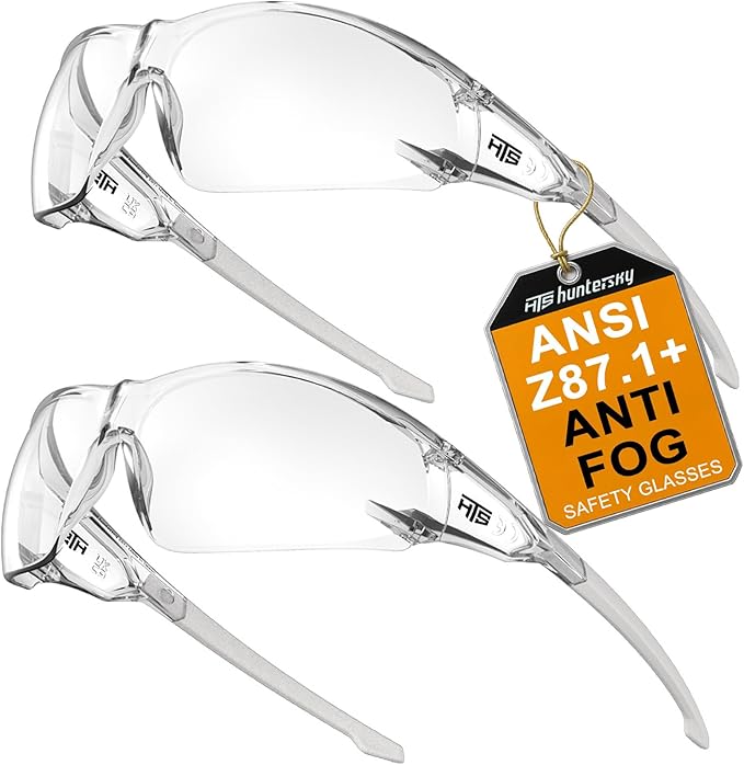 HTS HUNTERSKY ANSI Z87.1 Anti-Fog Clear Safety Glasses Pickleball Youth Baseball Lab Chemistry Goggles Scratch Resistant