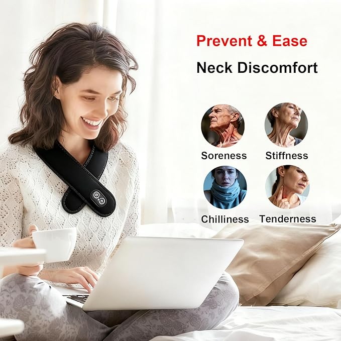 Neck Massager with Heat and Vibration Massage, Cordless Neck Heating Pad for Pain with 660nm 850nm Red Light, Heated Neck Brace Wrap for Women Men, Christmas Gifts for Mom Dad