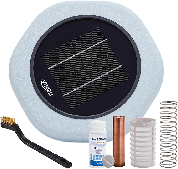 VINGLI Solar Pool Ionizer – Copper Pool Ionizer for Above Ground & Inground Pools up to 45,000 Gallons | Solar Ionizer for Pool with Efficient Water Clarification, 1-Year Warranty (Green, Upgraded)