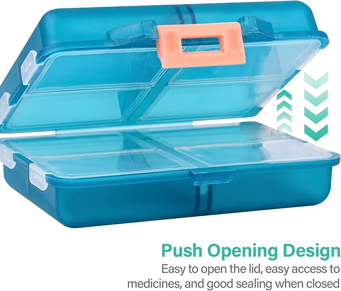 Travel Pill Organizer Small 8 Grid Compartments Pill Holder Box - Portable Medicine Container Case - Daily Weekly Medication Organizer
