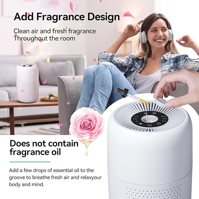 2 Pack YARIKI Air Purifiers for Bedroom Home with Aromatherapy Function,Small Air Purifier with Nightlight Speed Control,24dB Low Noise for Better Sleep,For Pet Room Dorm Kitchen,P60 (White)