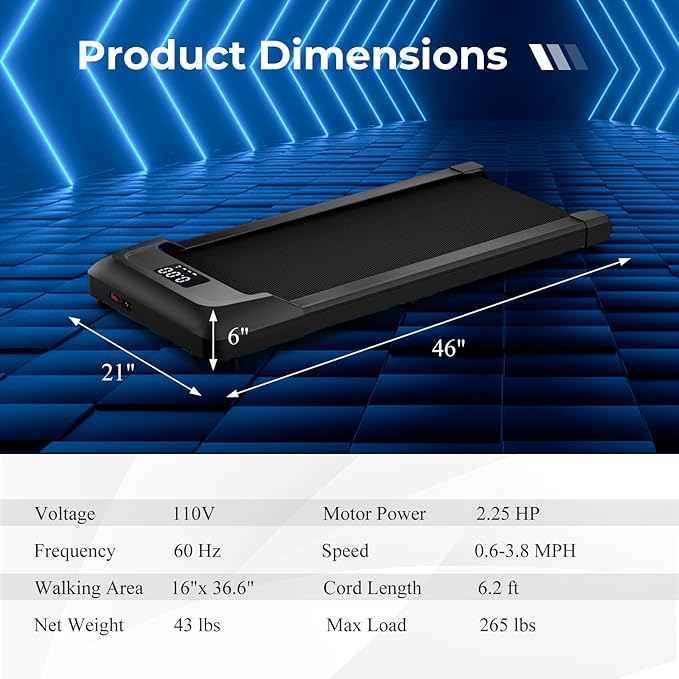GYMAX Walking Pad, 2.25HP Under Desk Treadmill with LED Display, Remote Control & 7-Layer Belt, Compact Portable Jogging Running Machine for Home Office Small Space