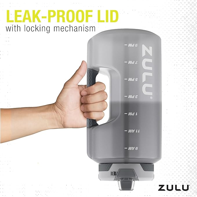 ZULU Goals 128oz Half Gallon Plastic Water Bottle with Straw and Time Marker | Large Reusable Jug with Handle and Leak Proof Lid for All Day Hydration, Gym and Outdoors, Gift Ready, Grey