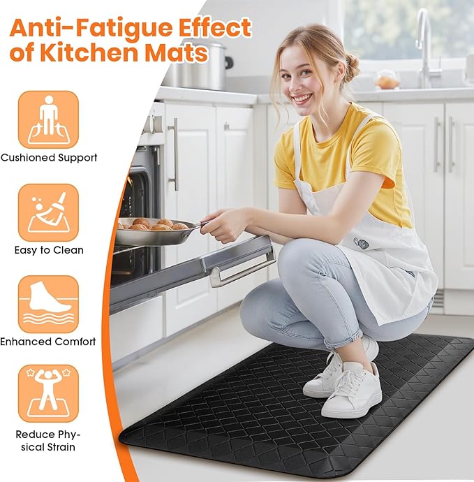 4/5 Inch Extra Thick Kitchen Mats for Floor,Non Slip Anti Fatigue Kitchen Rugs,Waterproof Stain Resistant Sink Mat,Cushioned Standing and Comfort Mats for Office (17"x28" Black)
