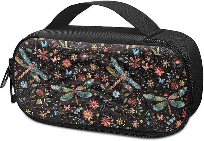 Colorful Dragonfly Floral Insulin Cooler Travel Bag Water & Stain Resistant Insulated Carrying Case to Store Insulin Pen, Needles and Diabetic Supplies, Easy to Use & Clean