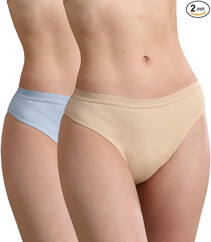 Washable Incontinence Underwear for Women, 2 oz Ladies Leak Proof Briefs for Postpartum Bladder Control 2 Pack (Beige-Light Blue, 2XL)