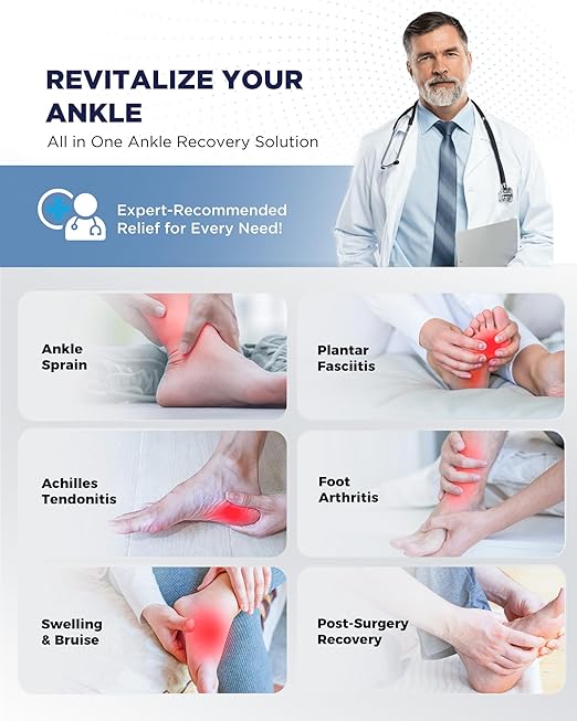 Ankle Ice Pack Wrap with Dual-Freezestorm Cooling Gel for Sprained, Ice Ankle Wrap with Cold Compression & 360°Coverage for Achilles Tendonitis, Swelling Relief and Surgery Fracture Recovery(Large)