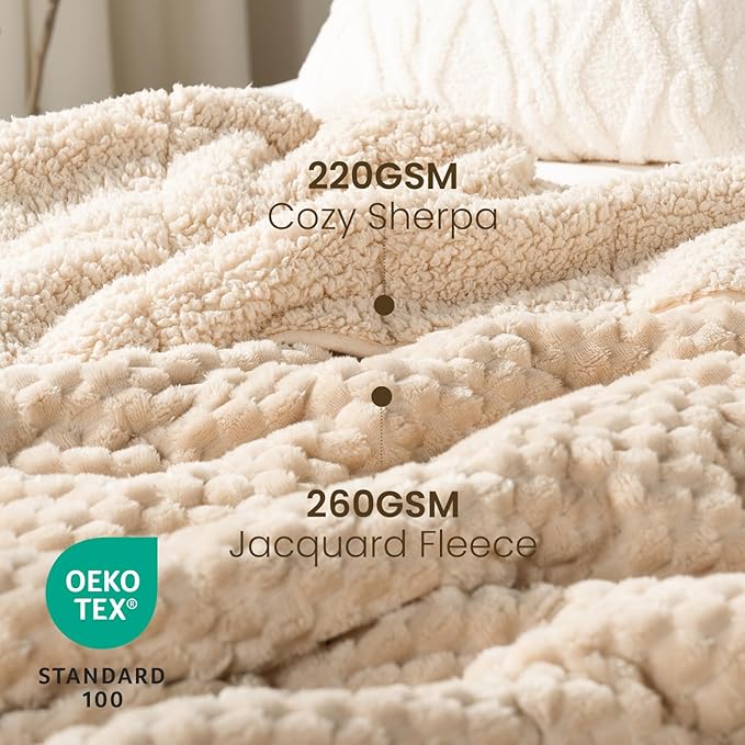Drewin Weighted Blanket for Adults Queen Size 15lbs, Soft Fuzzy Turtleback Sherpa Weighted Blankets for Sleeping, Cozy Fluffy Heavy Blanket for Couch Bed, 60 x 80 inches, Beige