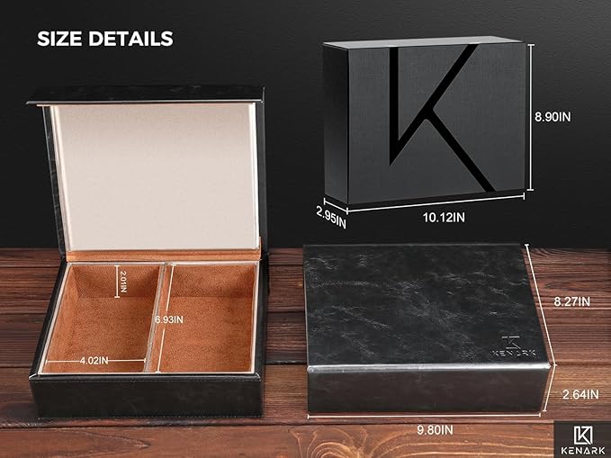 KK7 PLUS-BK Faraday Key Fob Protector Box with 2 Slots, RFID Signal Blocking Shielding Box for Car Keys, Anti-Theft Vintage Faraday Cage with High-Grade Protein Leather, Black - Size: XL