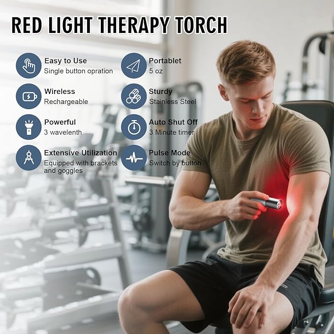 Red Light Therapy Torch for Joints Muscles Pain Relief, Portable Infrared Red Light Therapy Wand for Body Face Neck Knee Hand Back Relief(Silver)