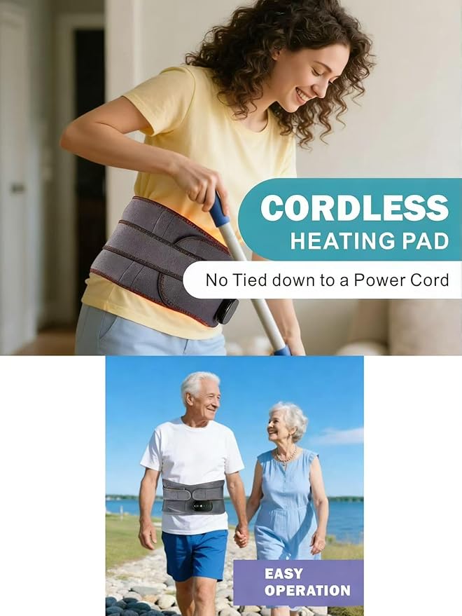Lower Back Massager Waist Belt - Red Light Therapy, 3 Heating & Vibration Levels, Touchscreen Control, Adjustable Size, Multi-Use Heating Pad for Back/Stomach/Neck Pain Relief, Heated Back Brace