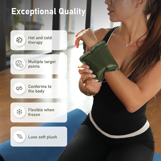 Small Flexible Gel Ice Packs for Injuries Reusable - Soft Hot and Cold Packs for Injuries for Ankle, Hand, Wrist, Head Pain Relief - 5" x 10" - 2PK - Green