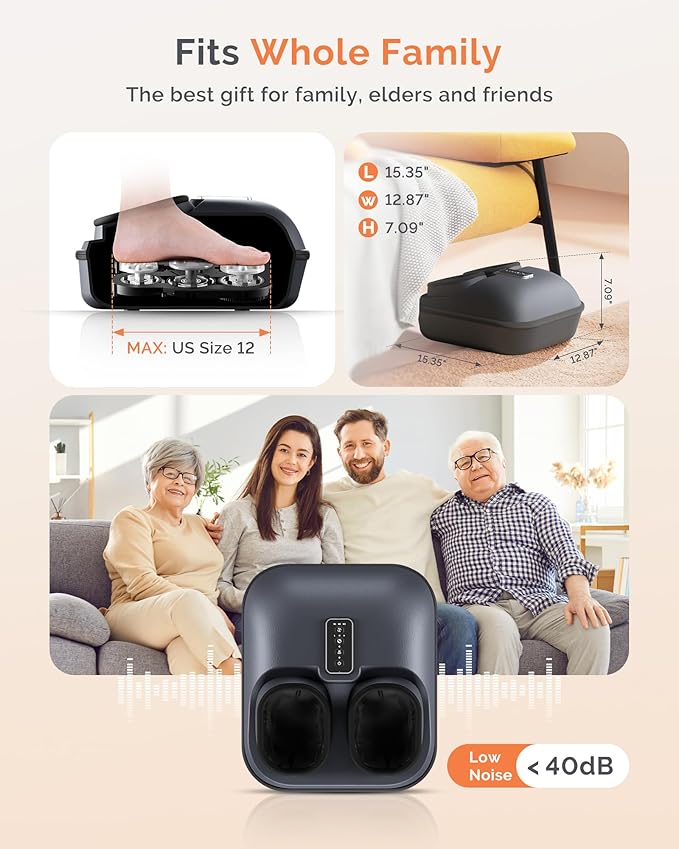 AIRSEE Shiatsu Feet Massager for Neuropathy & Pain Relief, Powerful Muscle Relaxation with Heat, Air Compression & Vibration & Rolling, Deep Kneading for Plantar Fasciitis, Size 12, Ideal Gift