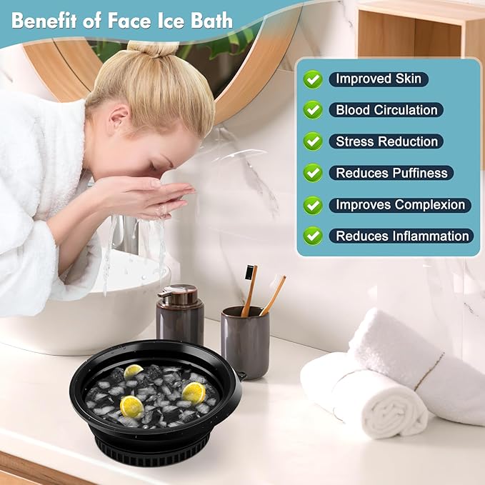 Welltop Face Bowl for Ice, Collapsible Silicone Facial Plunge Bowls with Built-in Icetray, Portable Face Ice Bath Bowl ice Facial Folding Washbasin for Cold Plunge Therapy & Facial Skincare