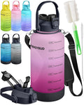 1 Gallon Water Bottle with 128 oz Capacity - Motivational Time Markers for Daily Hydration Goals - Leakproof BPA Free Tritan with Removable Straw