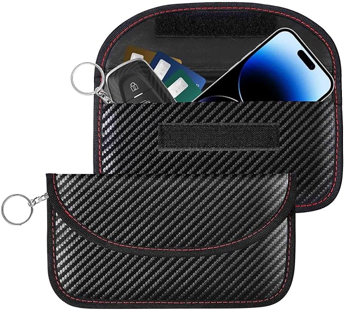 2 Pack Faraday Bags for Key Fob Cell Phone, 8.3x4.3in Faraday Pouch Car Keys RFID Signal Blocking Holder, Waterproof Keyless Entry Blocker Protector, Anti-Theft Security Cage Case, Carbon Fiber