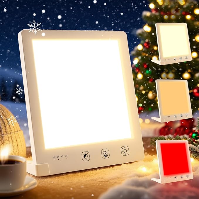 GQP Light Therapy Lamp with Red & White Light - 10000 Lux LED Sun Light Therapy Lamp for Face, Improving Mood, Energy, Sleep & Skin Care, with 4 Light Modes & 5 Brightness Levels, Timer, UV-Free