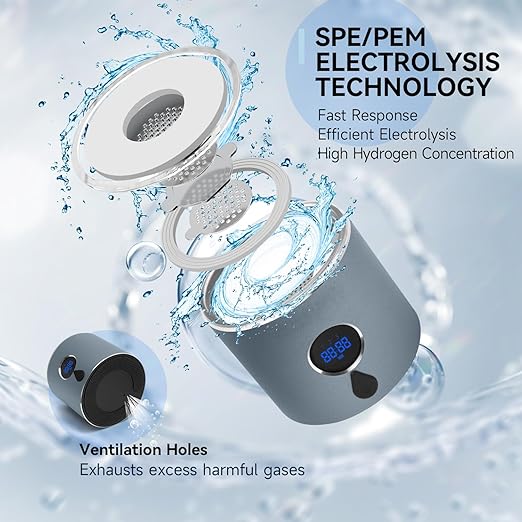 Hydrogen Water Bottle with Three Modes Produces 5000 PPB of Hydrogen Water in 8 Minutes,Made of Aluminium and Glass,with Colorful Light,Rechargeable for Travelling,Office,Home
