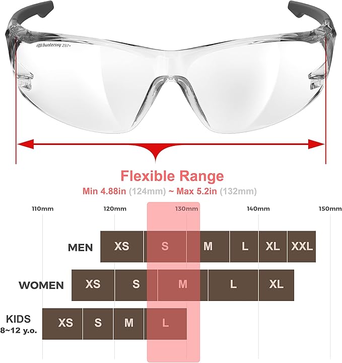 HTS HUNTERSKY ANSI Z87.1 Anti-Fog Clear Safety Glasses Pickleball Youth Baseball Lab Chemistry Goggles Scratch Resistant