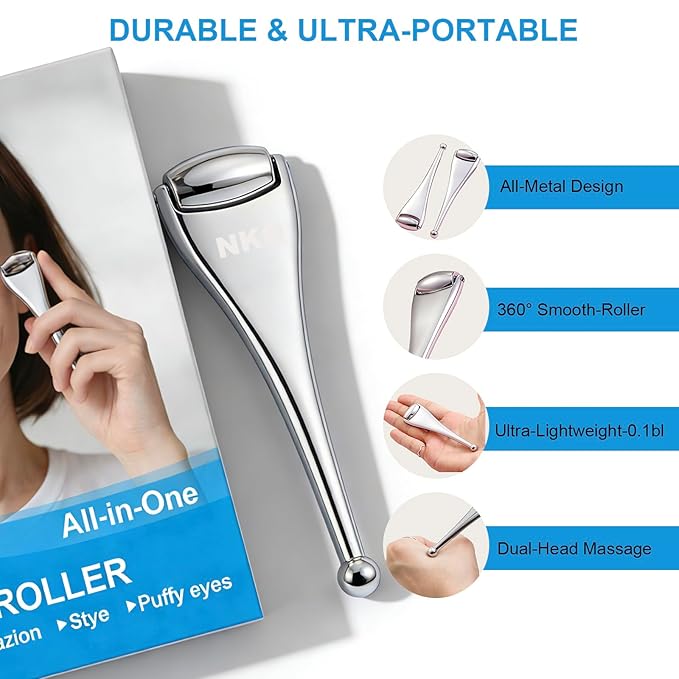 Metal Eye Roller for Dry Eyes,Eyelid Roller for Chalazion,Stye,MGD Relief,Improves Meibum Flow and Unclogs Oil Glands,Gentle Meibomian Gland Expression for Blocked Eyelid Glands (small)