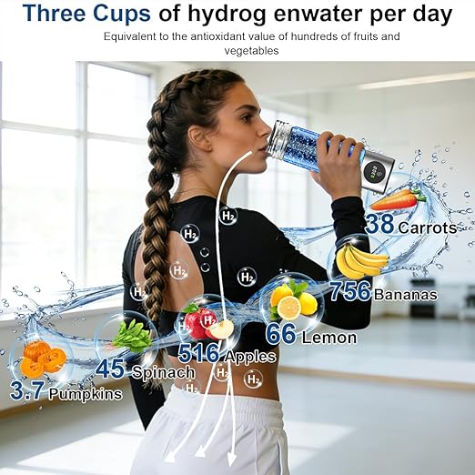 Hydrogen Water Bottle Generator - SPE/PEM Tech Hydrogen Water Machine - 6000 PPB Portable hydrohealth Water Bottle for Kidney Health Hydrogen Bottle with OLED Display (R Touch/Black)