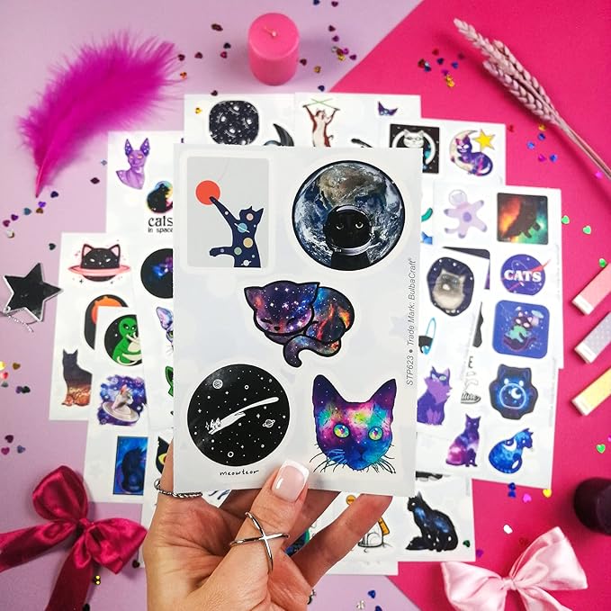 BulbaCraft 100Pcs Space Cat Stickers - Galaxy Cate Stickers, Gifts for Women & Men
