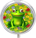 Frog Pill Box Travel Pill Case for Purse Pocket Weekly Medicine Organizer with Mirror 3 Compartment Round Medicine Case Portable PillcaseHolder for Daily