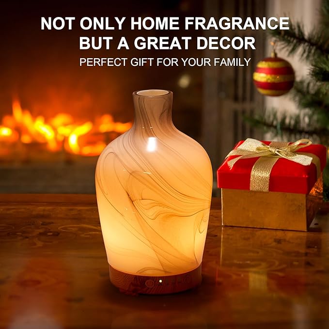 Classical Vase Art Glass Aromatherapy Diffuser 160ml ultrasonic Cool Mist Scent Aroma Essential Oil Diffu er Humidifier with Intermittent Mist & LED 7 Colorful Changing Night Light for Bedroom