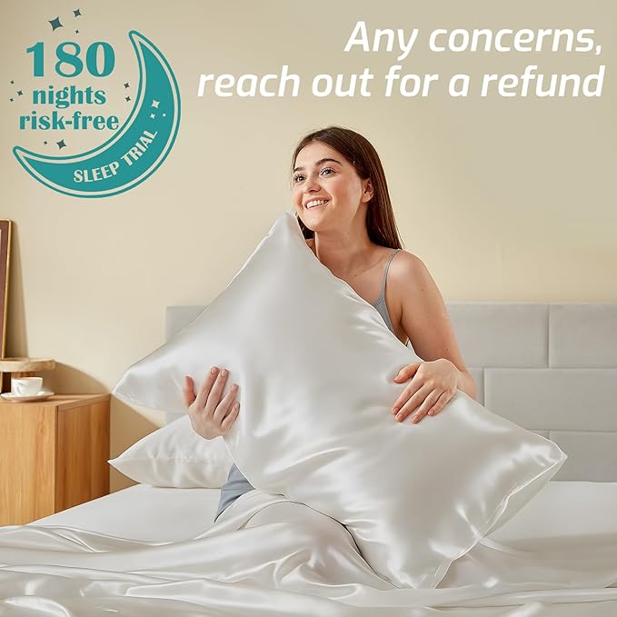 Silver Infused Bed Sheets - 20% Silk Blend Sheet with Self-Cleaning Technology for 3X Freshness Sleep, Luxe Soft Temperature Regulating Cooling Sheets for Hot Sleep (PearlWhite,King)