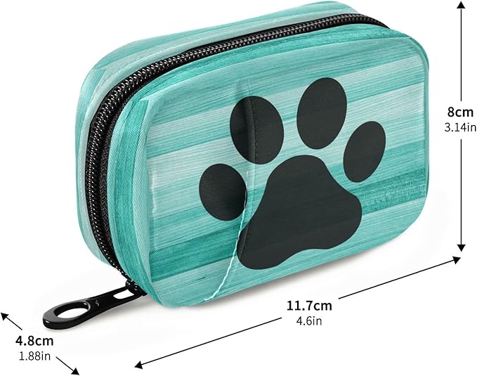 Ollabaky Teal Turquoise Wooden Striped Pill Case, Weekly Portable Dog Paw Pill Bag Container 7 Days Pill Box Organizer Vitamin Supplement Holder with Zipper for Travel Family Busines