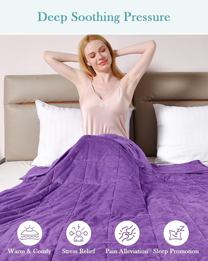 Topblan Weighted Blanket Twin Size 15lbs, Adult Weighted Blankets with Soft Warm Fabric for Sleeping and Calming, Adult Heavy Blanket for Sofa Bed, Purple, 48 x 72 inches