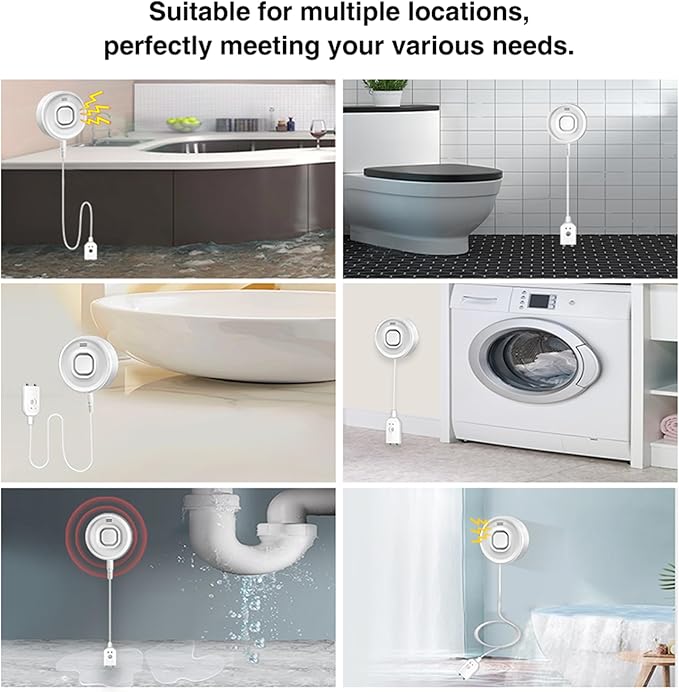 WiFi Water Leak Detectors for Home with Tuya APP Push and 100dB Sound Alarm, Suit for Warehouse, Basement, Kitchen, Laundry Room, Compatible with Alexa&Google Assistant (Support WiFi 2.4G)