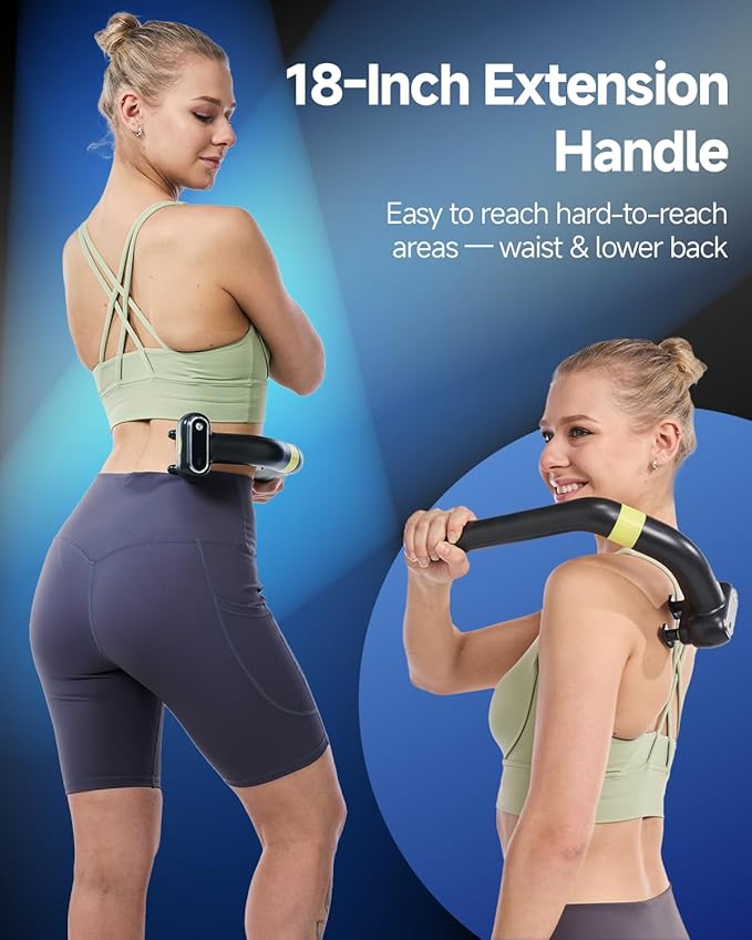 Dual Head Massage Gun Deep Tissue 3-in-1 Back Massager with Detachable Extension Handle for Hard-to-Reach Areas, Gym & Home Use for Men and Women,FSA-HSA Eligible
