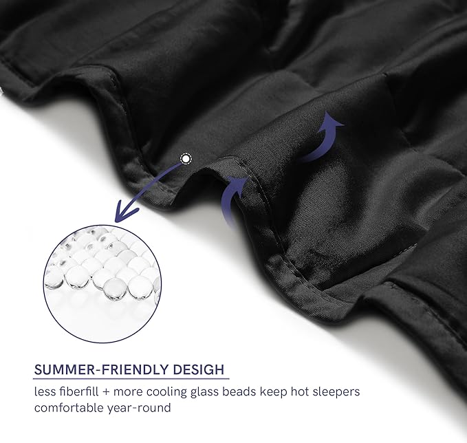 YnM Cotton King Size Weighted Blanket for Adults (88x104 Inches, 25 Pounds, Black), Smallest Compartments with Cooling Glass Beads,Heavy Blanket for Two Persons of 110~190lbs on Queen or King Bed