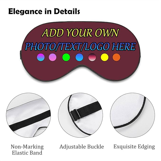 Personalized Eye Mask, Custom Eyeshade Blindfold Add Your Design Image Text Customized Eye Cover with Adjustable Strap for Sleeping Travel Work Naps Blocks Light, Vermilion