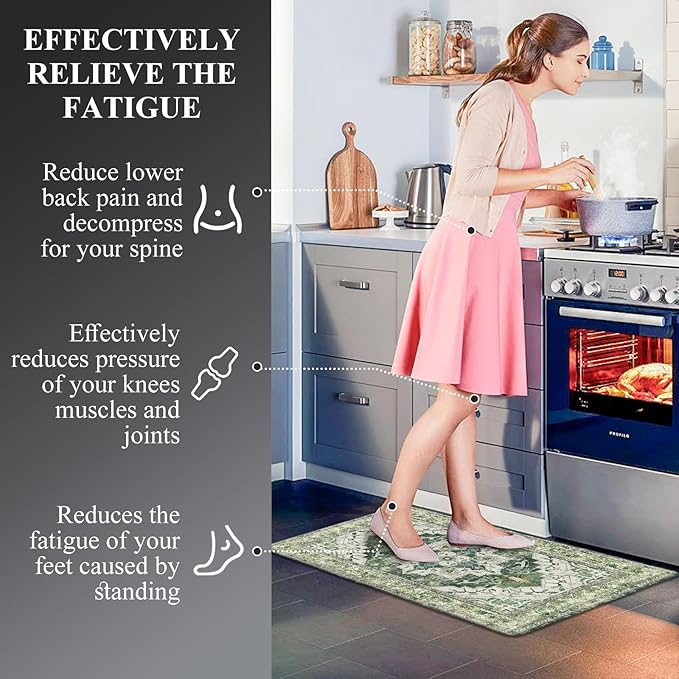 Cushioned Kitchen Rug Sets 3 Piece Anti Fatigue Kitchen Mats for Floor Non Slip Waterproof Kitchen Rugs and Mats Comfort Standing Mat Runner for Home Office,Sink,Laundry