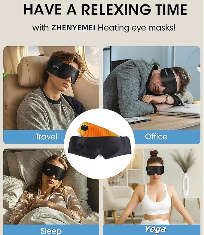 Heated Eye Masks for Dry Eyes, Cordless Silk Mask, 3 Heat Levels Electric Heating Pad for Eye Strain Relief & Fatigue,Ideal Eye Mask for Men Women,Sleep,Travel,Relaxation