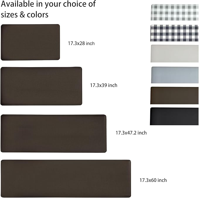 Anti Fatigue Kitchen Rugs Kitchen Mats for Floor,Cushioned Non-Slip Waterproof Ergonomic Comfort Rug Standing Mat for Kitchen,Doing Dishes,Floor,Home,Office,Sink,Laundry,Brown,17.3"x60"
