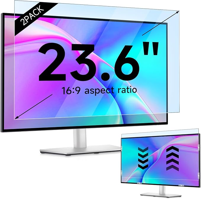 IPROKKO 【2 Pack 23.6 inch Anti-Blue Light monitor Screen Protector for 16:9 Widescreen,Removable Anti Glare Blue Light Blocking Screen Filter，LED PC Anti-UV Eye Protection Filter Film