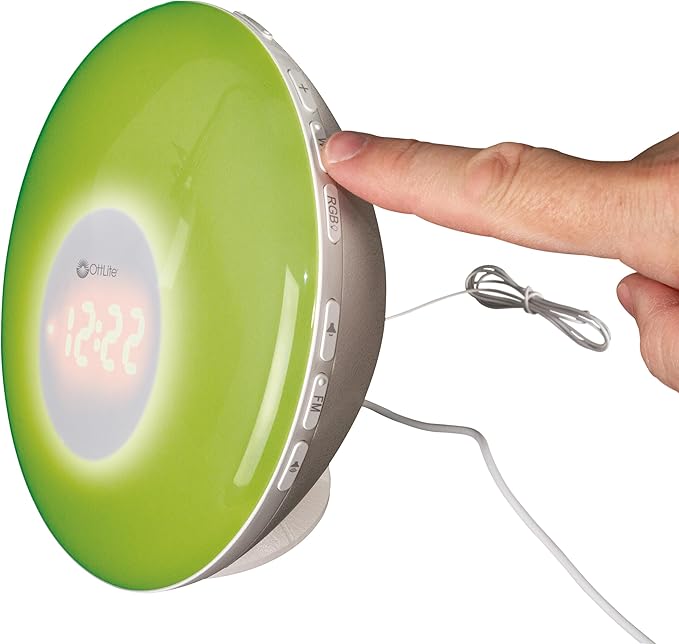 OttLite Wake Up Light with White Noise Sound Machine, Color Changing, Sunrise Simulation, 7 Wake Up Sounds, Snooze Function, Smart Alarm Clock for Heavy Sleepers, Sunlight Lamp with USB Charging Port
