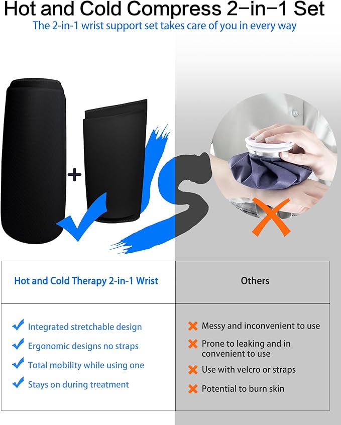 Wrist Elbow Ice Pack Wrap, Reusable Ice Pack Gel Compression, Slip-On Design,Long Lasting Cold & Warm for Pain Relief and Recovery of Elbow/Hand, Arthritis,Carpal Tunnel, Arthritis, Swelling(Medium)