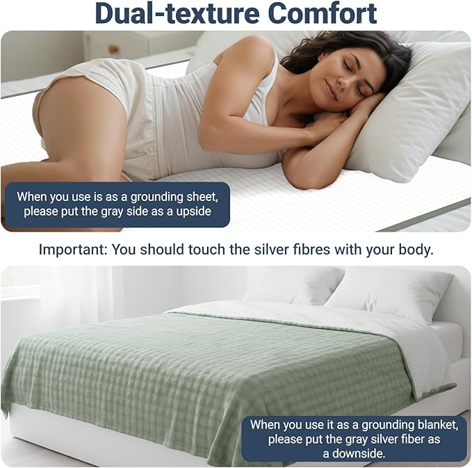 Grounding Blanket Grounding Sheets Queen, Grounding Throw for Improved Sleep, Relieving Pain,Conductive Grounded Mat for Bed with Grounding Wire (Green, Adult)