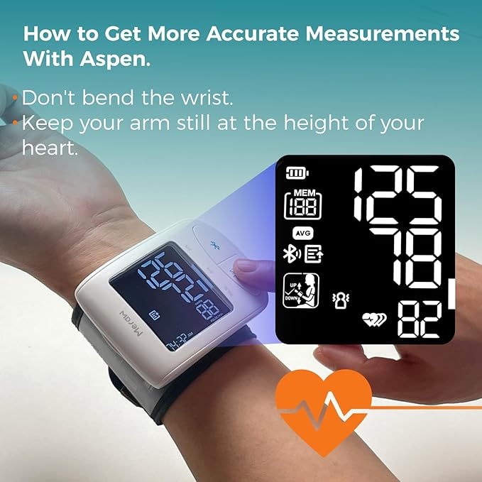 Blood Pressure Monitor Adult Cuff, Blood Pressure Cuff Monitor Wrist, Blood Pressure Machine Home Use 5.3-8.5" Irregular Heartbeat Monitoring APP Automatic Bluetooth High Accuracy Aspen White