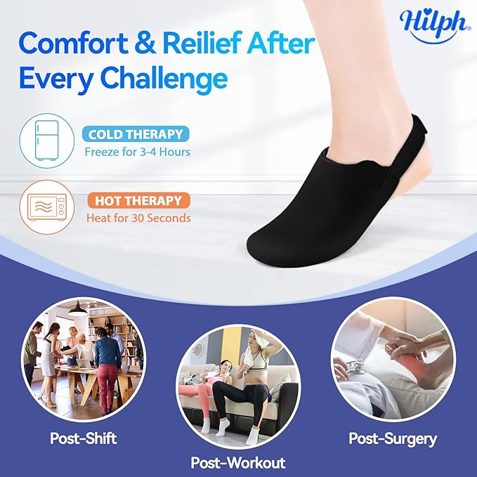 Hilph Foot Toes Ice Pack Wrap for Swelling & Bunion Surgery, Forefoot Cold Gel Sock with Strap for Broken Toes, Injuries, Gout, Plantar Fasciitis, Tendonitis, Toe Surgery Recovery, Single Black