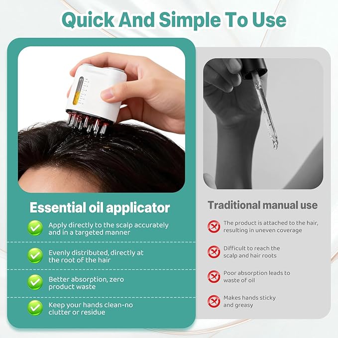 Hair Oil Applicator - 6ML Multi Function Electric Scalp IPX5 Massaging Comb Scalp Brush for Home, Travel (White)