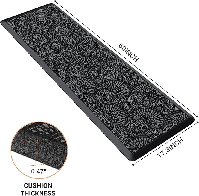 Mattitude Kitchen Mat, 17.3x60in Heavy Duty Ergonomic Comfort Foam Standing Desk Mat, Waterproof Non-Slip Standing Mats and Rugs for Kitchen, Office, Laundry, Black