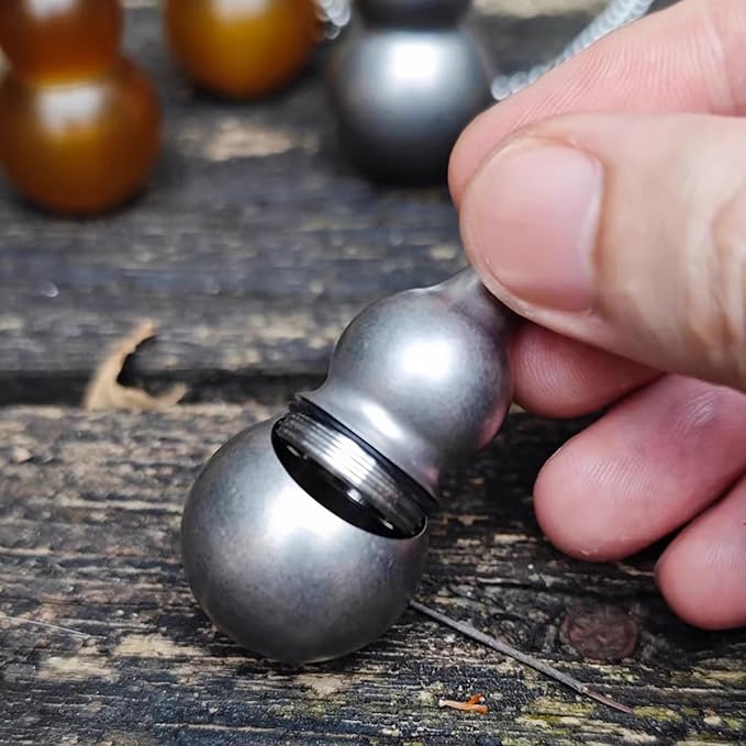 Titanium PEI Pill Container with Keychain & Necklace,Waterproof Pill Box, EDC Portable Pill Container for Portable Mini Size Pill Box Case for Outdoor Travel Camping (Ti-Calabash)