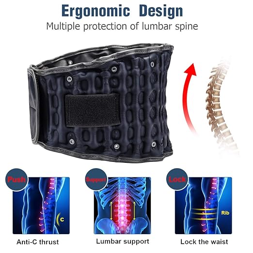 HONGJING Decompression Belt Inflatable Lumbar Support for Lower Back Pain Relief - Inflated Back Reliever with Hand Pump, One Size Fits 29-49 Waist