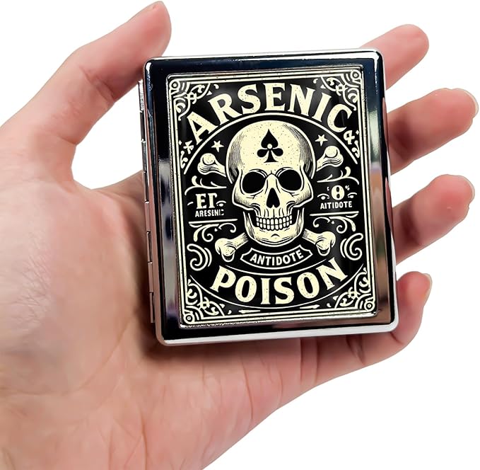 Cute Travel Pill Box Organizer with 8 Compartments - Compact and Fashionable Pill Case with Mirror - Ideal for Medications (Arsenic Antidote Label)